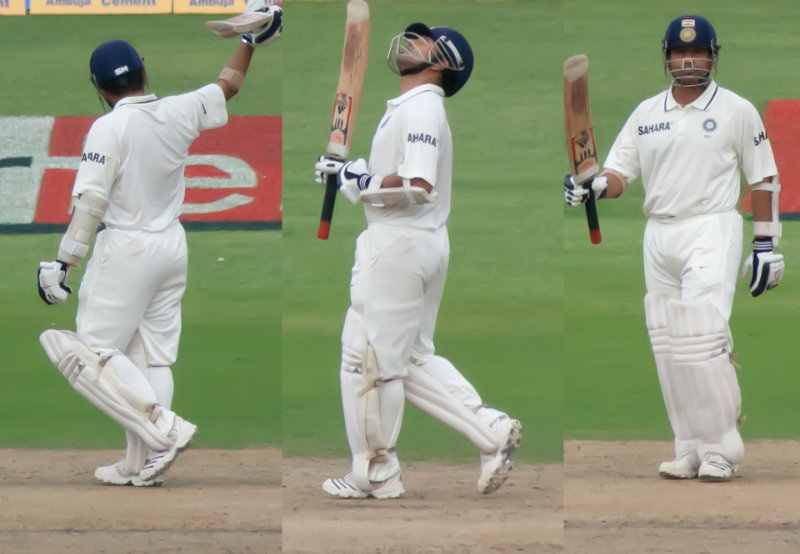 Sachin Tendulkar celebrates